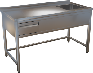KSVOZ-1 - Nerezový mycí stůl s lisovaným dřezem a zásuvkou